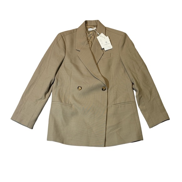 NEW Anine Bing women’s L Large tan sand Kaia wool blend blazer NWT - Picture 3 of 8